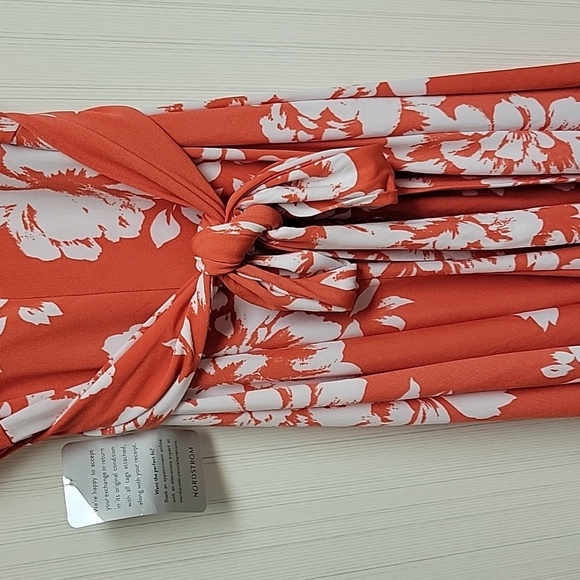 West Kei Orange Wrap Midi Dress with V-Neck, Womens Small New With Tags - Picture 6 of 7